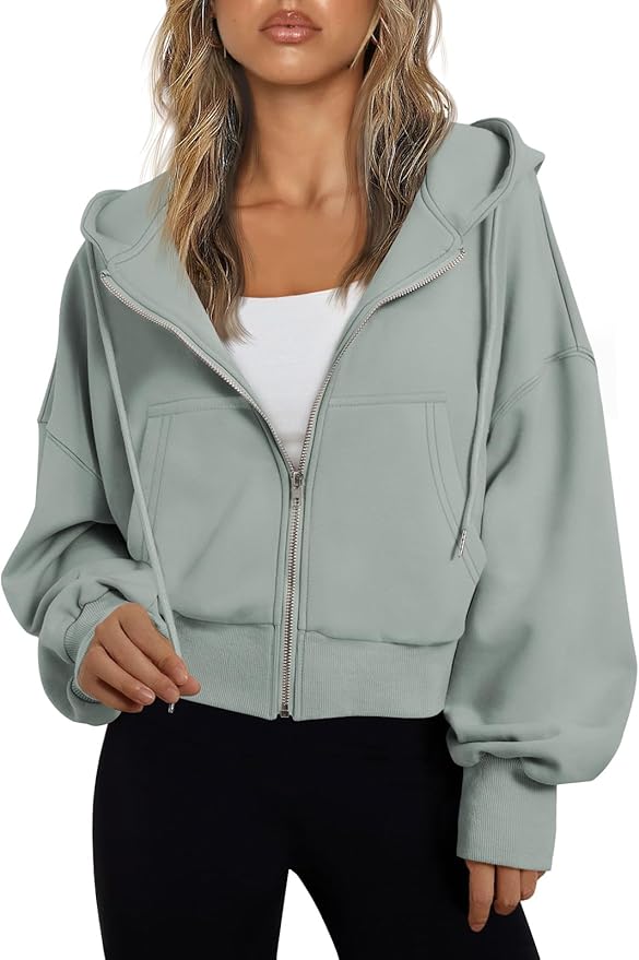 Trendy Queen Hoodies for Women Full Zip Up Cropped Sweatshirts Jackets Casual Comfy Gym Tops Fall Outfits Winter Clothes 2026