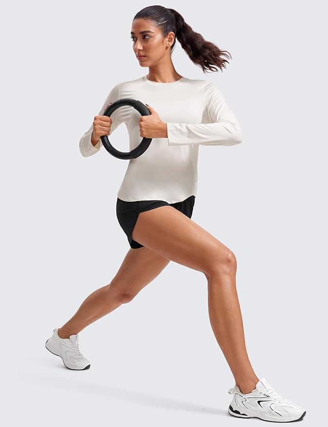 CRZ YOGA Lightweight Workout Long Sleeve Shirts for Women - Gym Running Fall Athletic Training T-Shirts High Neck Tops