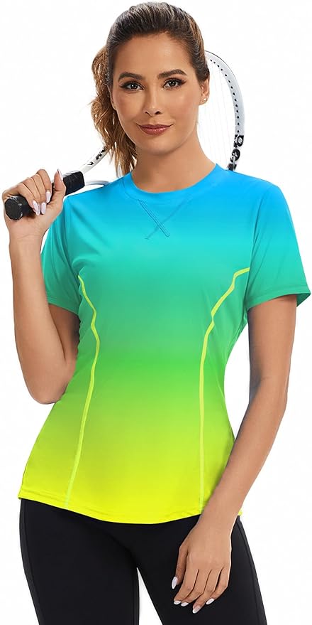 AVOOGUE Women's Short Sleeve Workout Tops Quick Dry Athletic UPF50+ Sun Protection Shirts Gym Hiking Running Yoga Clothes