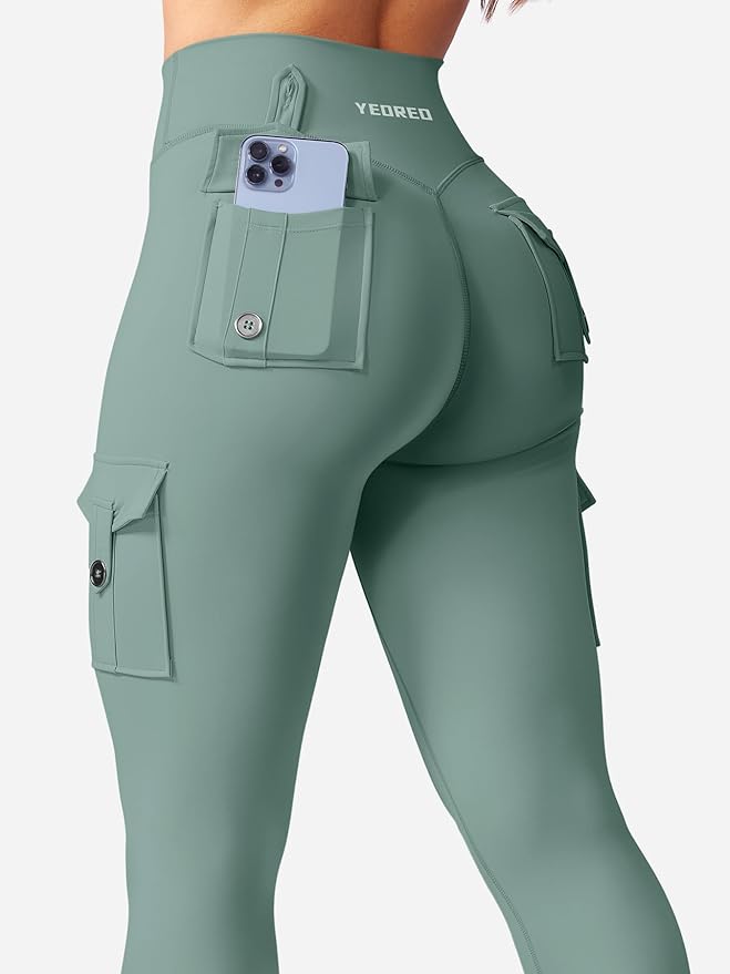 YEOREO CoreFlex Workout Cargo Leggings with Pockets for Women Hidden Scrunch Butt Lifting Leggings Gym Yoga Pants