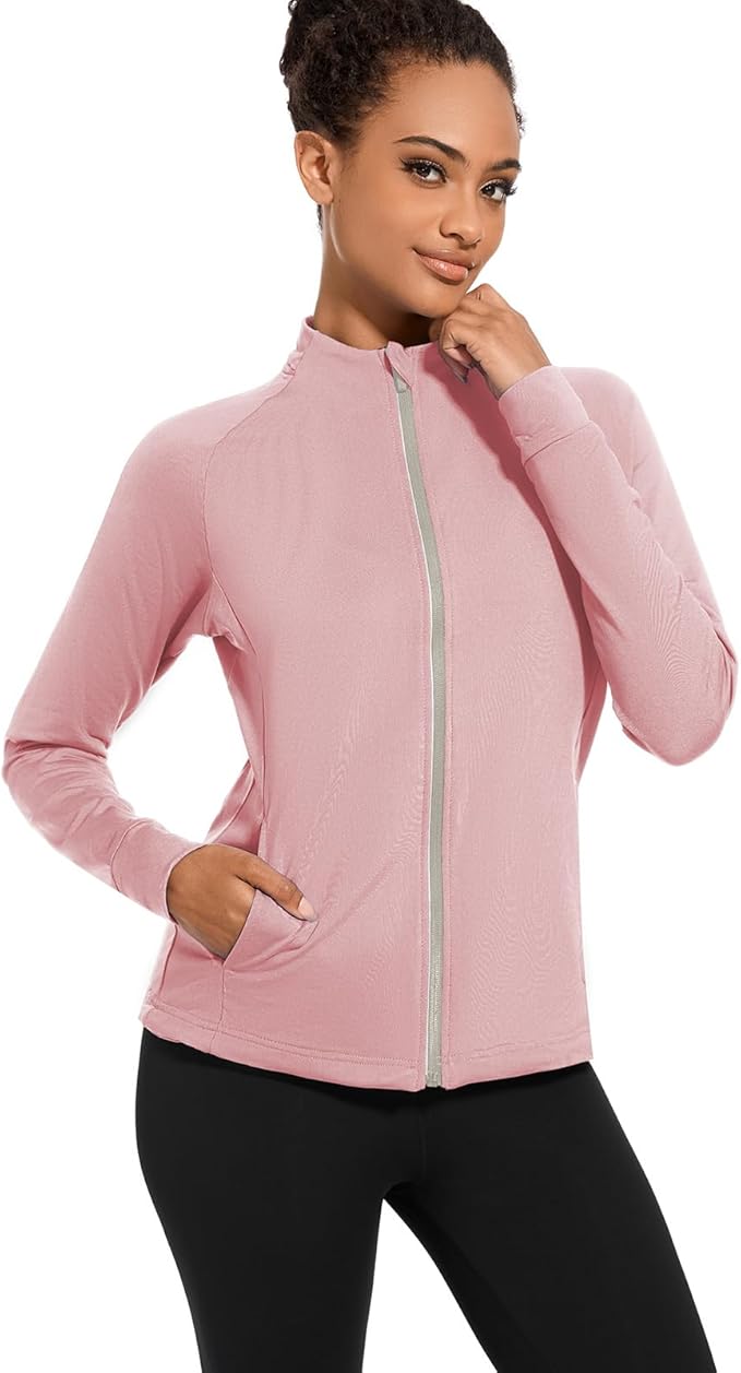 bpbtti Women's Polar Fleece Zip Up Workout Jackets with Pockets Slim Fit Cottony Soft Jacket for Running Athletic Yoga