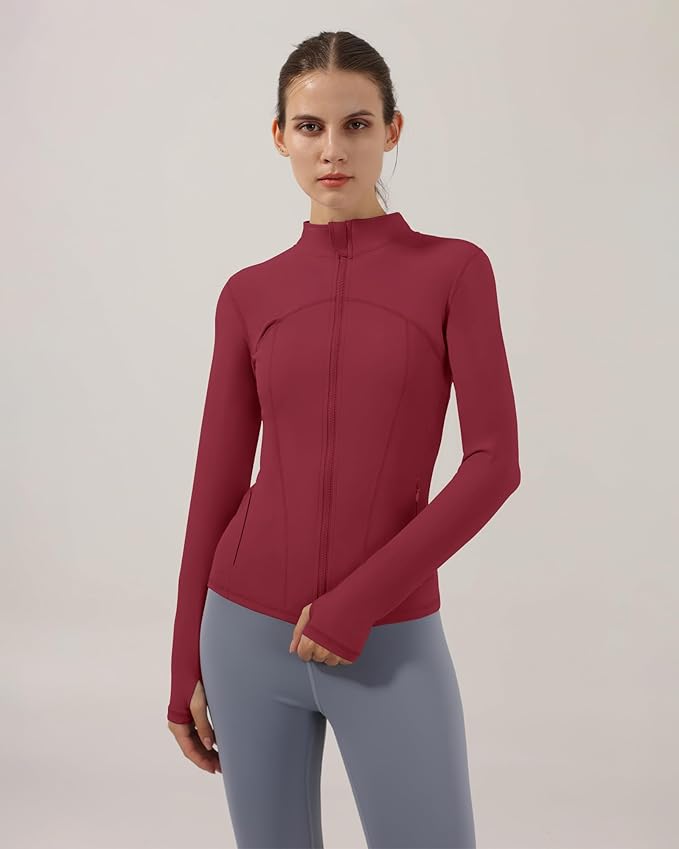 Gacaky Women's Slim Fit Workout Running Track Jackets Full Zip-up Yoga Athletic Jacket with Thumb Holes