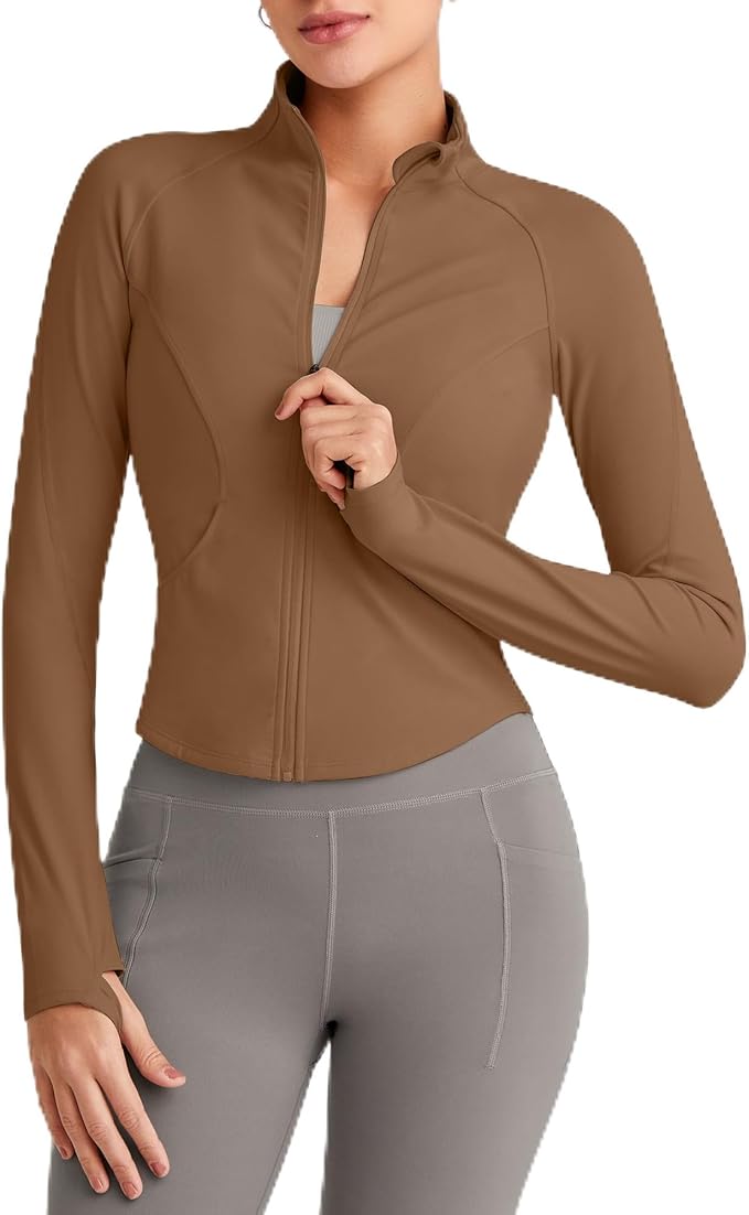 G4Free Workout Jackets for Woman BareFeel Cropped Zip Up Athletic Running Jacket Slim Fit Yoga Tops with Thumb Holes