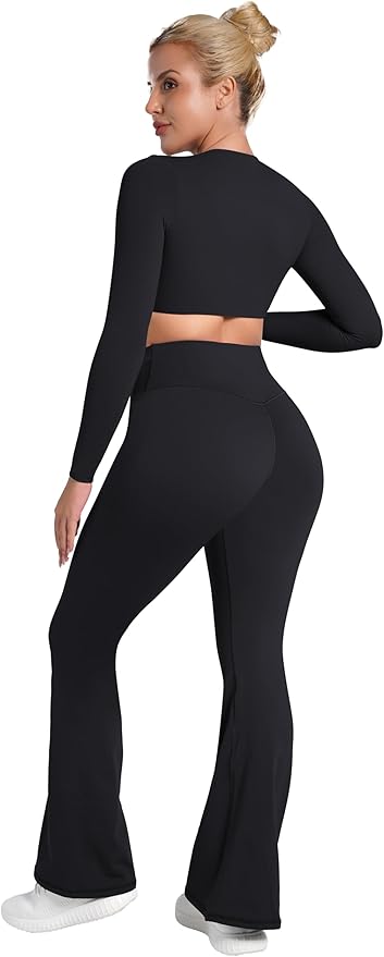 Sunzel Flare Leggings, Crossover Yoga Pants with Tummy Control, High-Waisted and Wide Leg