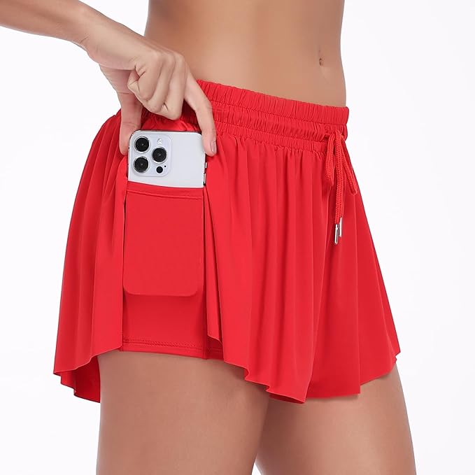 Wsirmet Flowy Shorts for Women Butterfly Shorts 2 in 1 Athletic Workout Gym Biker Running Shorts with Pockets