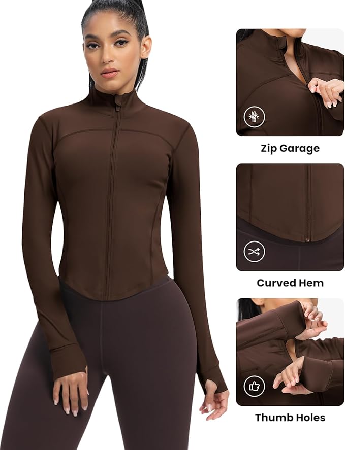 AVGO Women's Cropped Running Workout Jackets Zip Slim Fit Athletic Tops with Thumb Holes