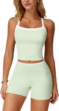 QBGJTD Two Piece Workout Sets For Women Tank Top Matching High Waist Booty Lifting Shorts Gym Yoga Active Wear Outfits