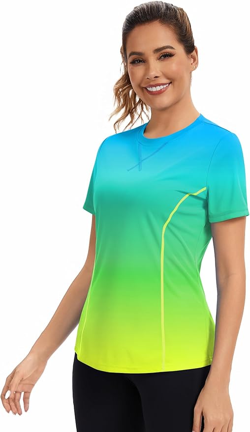 AVOOGUE Women's Short Sleeve Workout Tops Quick Dry Athletic UPF50+ Sun Protection Shirts Gym Hiking Running Yoga Clothes