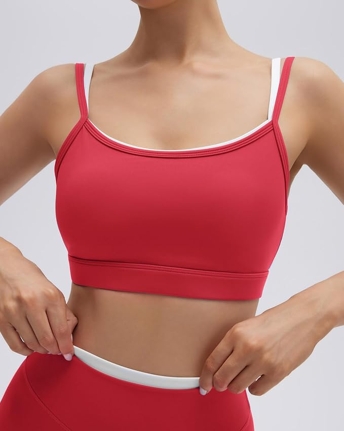 SUUKSESS Women 2 Pieces Workout Sets Padded Spaghetti Straps Camis High Waist Biker Shorts