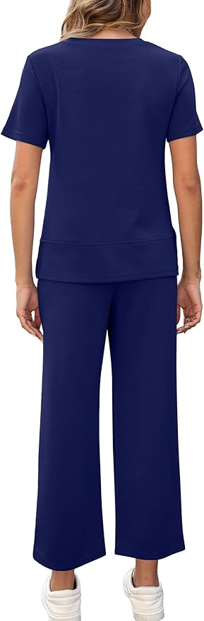 XIEERDUO Women's Side Slit Lounge Sets 2026 Fashion 2 Piece Travel Outfits Cozy Loungewear Wide Leg Tracksuits S-3XL
