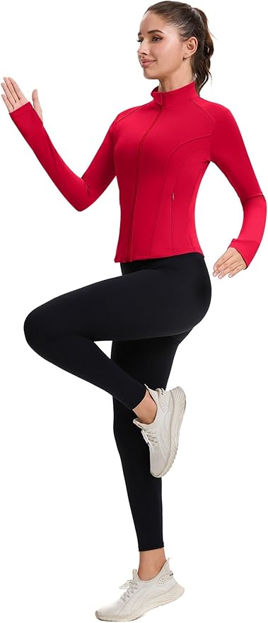 ZHENWEI Workout Jackets for Women Full Zip Up Cropped Athletic Long Sleeve Lightweight Slim Fit Running Tops with Pockets