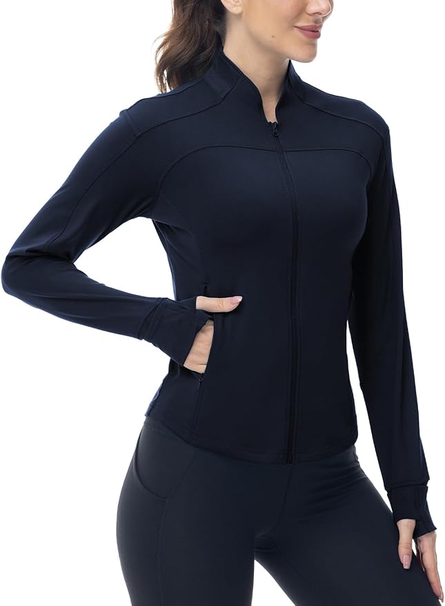BGOWATU Women's Workout Jacket Lightweight Zip up Running Athletic Jackets with Thumb Holes