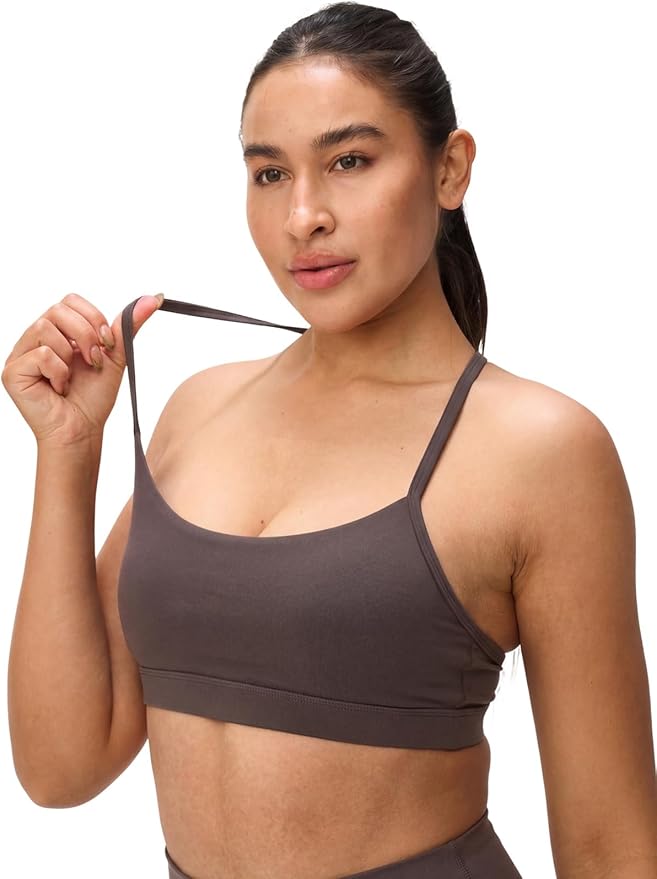 Womens Y Back Padded Sports Bra Strappy U Neck Butter Soft Low Impact Workout Bras Yoga Pilates Walking
