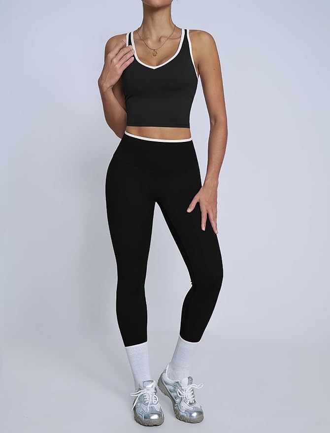 ABOCIW Womens Color Block Workout Sets Racerback Tank Top High Waist Leggings Gym Set Yoga Pilates Outfits