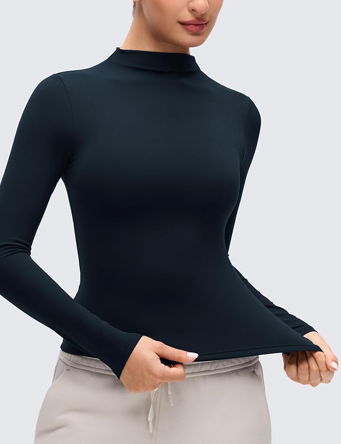 CRZ YOGA Softembrace Mock Neck Long Sleeve Shirts for Women - Casual Going Out Comfort Tops Soft Fitted Layer Underwear Tees