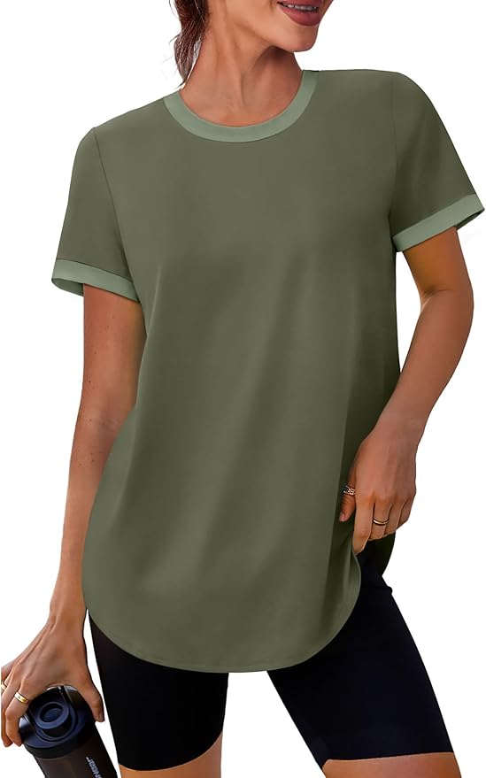 Womens Workout Tops Summer Short Sleeve Shirts Athletic Color Block Gym Clothes Outfits Sun Protection UPF 50+ T Shirts
