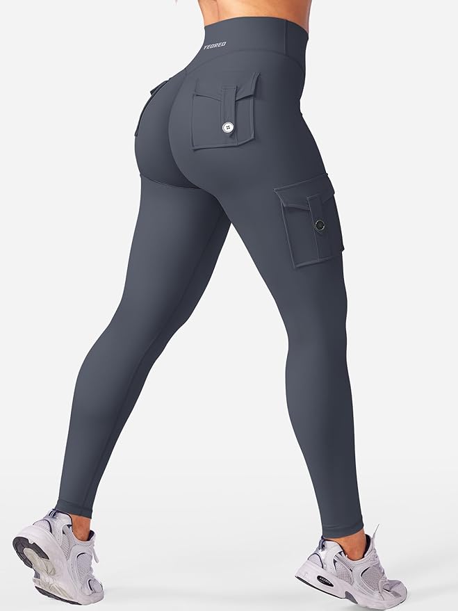 YEOREO CoreFlex Workout Cargo Leggings with Pockets for Women Hidden Scrunch Butt Lifting Leggings Gym Yoga Pants