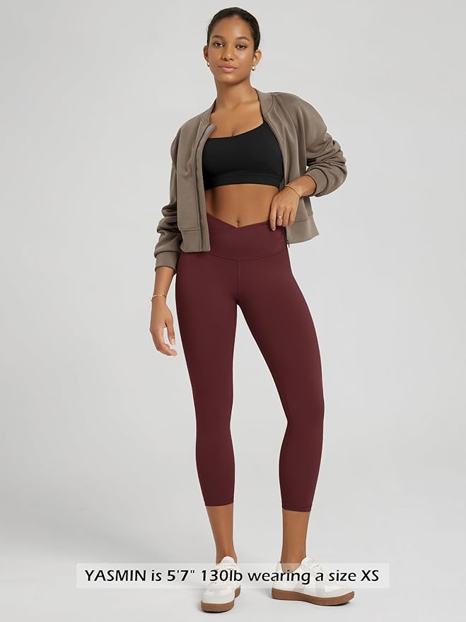 ODODOS Women's Cross Waist Yoga Leggings with Inner Pocket, 23"/25"/28" Gathered Crossover Workout Yoga Pants