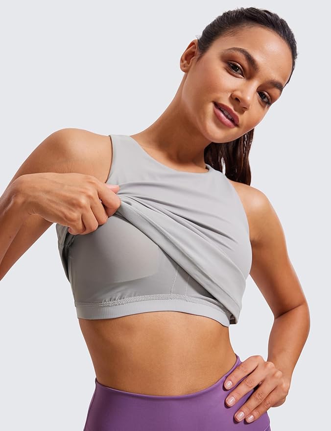 CRZ YOGA Butterluxe High Neck Tank Tops for Women - Racerback Workout Padded Yoga Athletic Camisole with Built in Bra