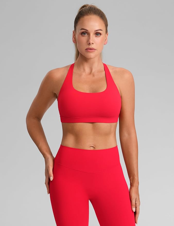 CRZ YOGA Butterbreeze Square Neck Sports Bras for Women - Strappy Thin Straps Workout Traning Padded Gym Halter Cami Top