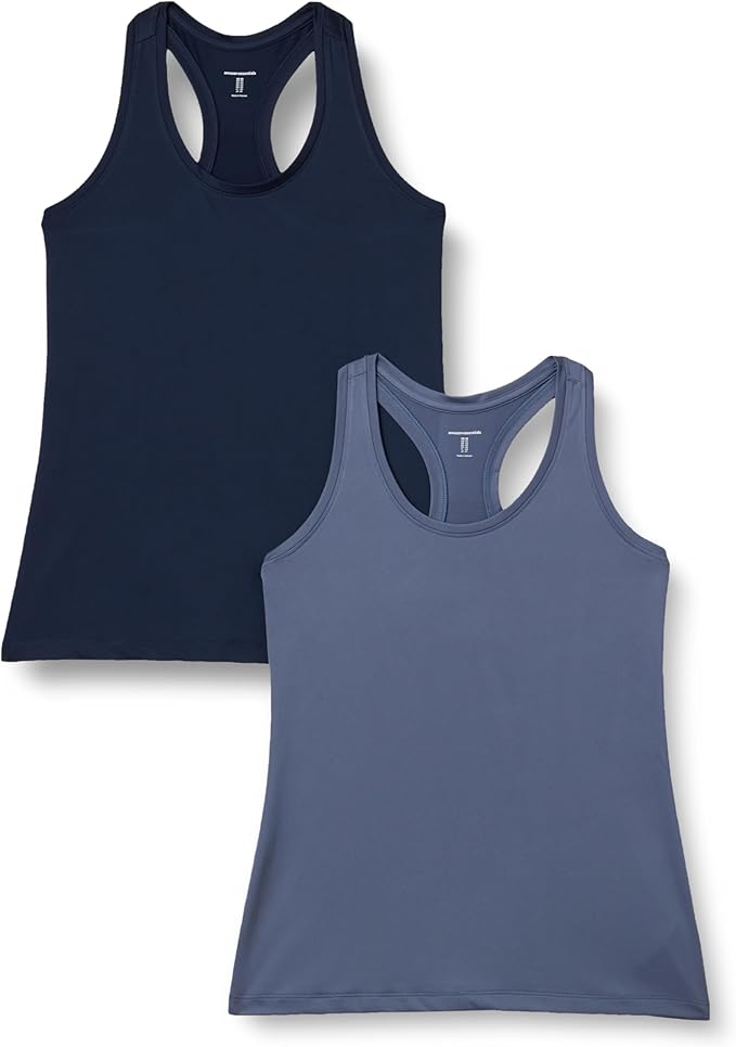 Amazon Essentials Women's Active Quick Dry Tech Stretch Racerback Scoop Neck Tank Top, Multipacks