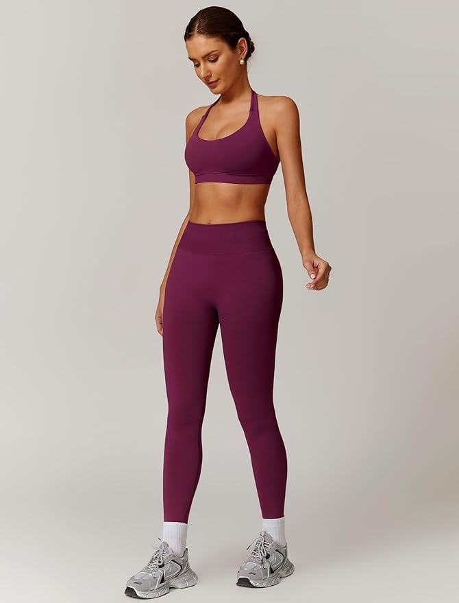 ABOCIW Workout Sets for Women Seamless Scunch Butt Lifting Impact Leggings Halter Sports Bra 2 Piece Gym Outfits