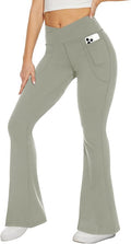 TNNZEET Black Flare Leggings for Women, Crossover Yoga Pants with Pockets Bootcut Flared Leggings