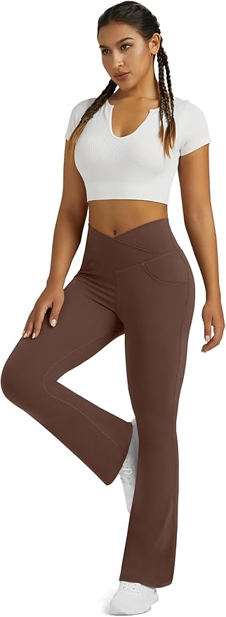 Flare Leggings for Women Yoga Pants with Pockets High Waisted Crossover Flare Leggings Bootcut Casual Yoga Pants