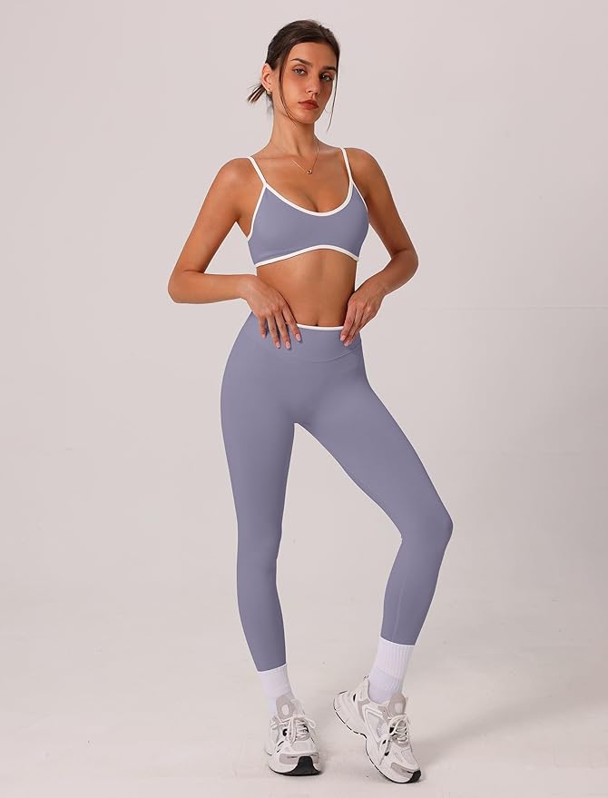 ABOCIW Womens 2 Piece Workout Sets Seamless Color Block Sports Bra Scrunch Butt Lifting High Waist Leggings Gym Set