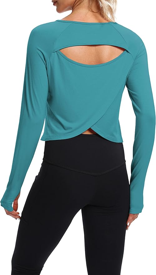 Bestisun Long Sleeve Workout Running Shirts Athletic Yoga Gym Crop Tops for Women