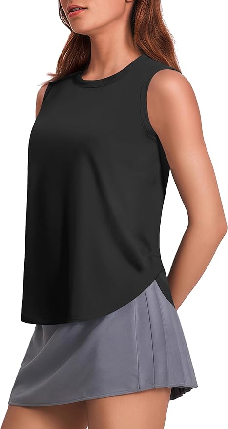 PINSPARK Workout Tank Tops Woman UPF 50+ Yoga Tanks Quick Dry Sleeveless Gym Shirts with Side Slits Loose Fit Athletic Top