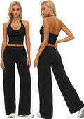 ABOCIW Womens Workout Sets 2 Piece Spaghetti Straps Crop Top Straight Leg Yoga Pants Yoga Pilates Outfits