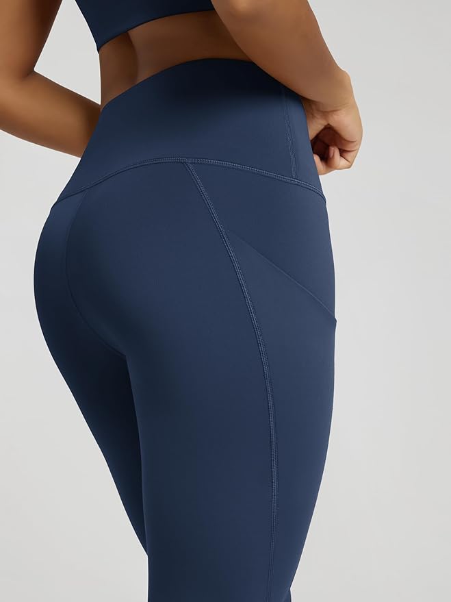 ODODOS Women's High Waisted Yoga Capris with Pockets, Tummy Control Non See Through Workout Athletic Running Capri Leggings