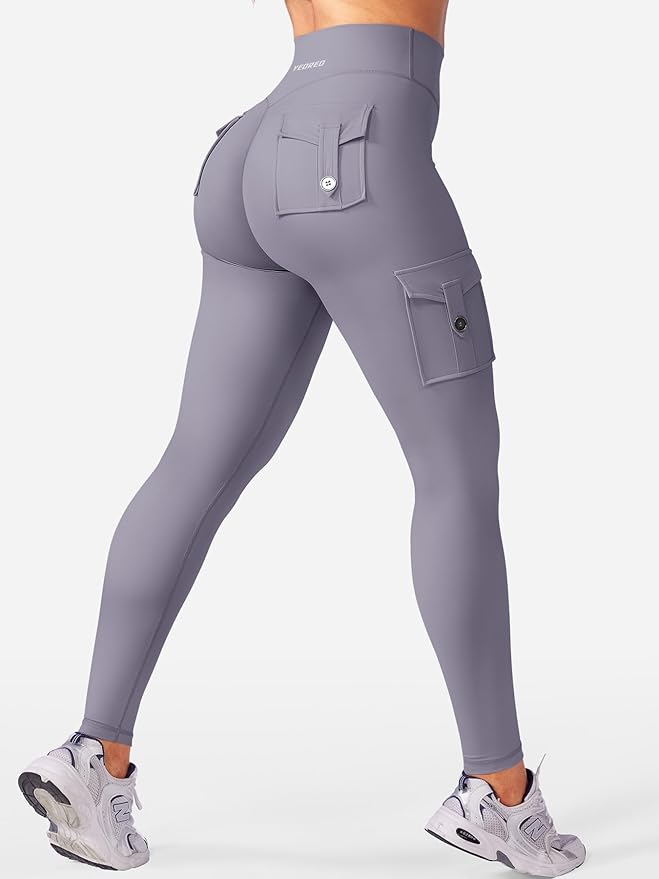 YEOREO CoreFlex Workout Cargo Leggings with Pockets for Women Hidden Scrunch Butt Lifting Leggings Gym Yoga Pants