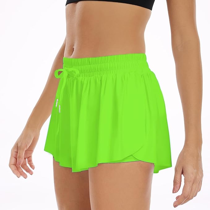 Wsirmet Flowy Shorts for Women Butterfly Shorts 2 in 1 Athletic Workout Gym Biker Running Shorts with Pockets