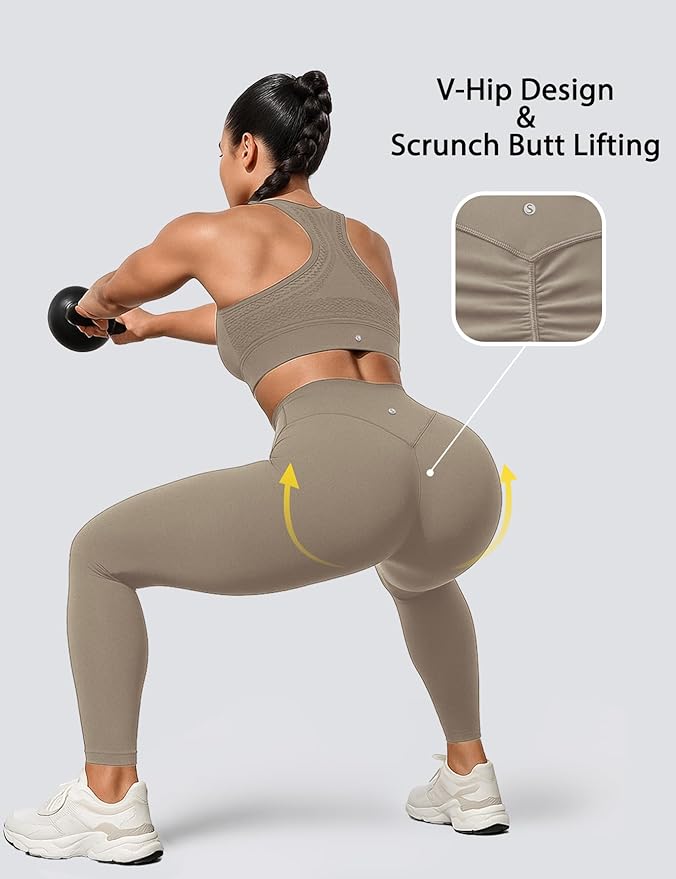 Sogetdo Yoga Leggings for Women Hidden Scrunch Butt Non See Through High Waisted No Front Seam Athletic Gym Workout Pants