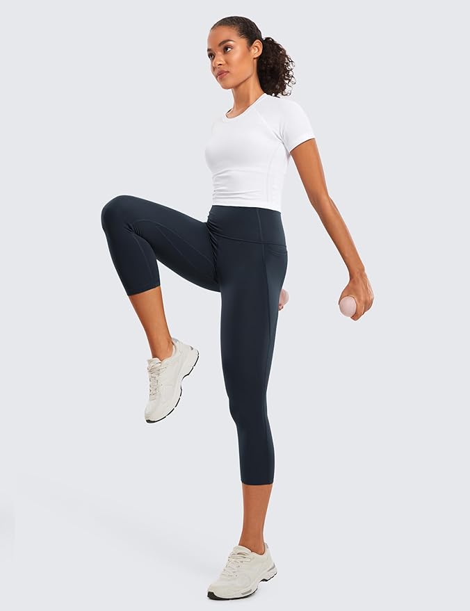 CRZ YOGA Butterluxe Workout Capri Leggings Pockets 21" - High Waisted Gym Athletic Womens Crop Yoga