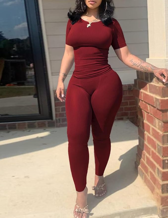 Nimsruc Two Piece Outfits For Women Summer Casual Short Sleeve Jogging Suits