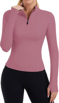 ZHENWEI Womens Workout Tops Long Sleeve Quarter Zip Pullover Quick Dry Golf Shirt Athletic Slim Fit Crop Yoga Gym Tops