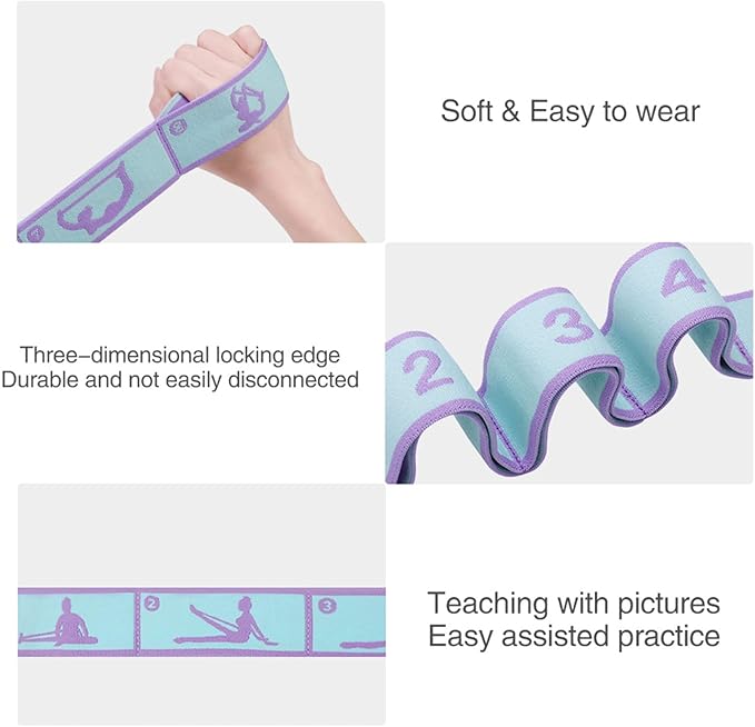 9 Loops Elastic Yoga Strap - Adjustable Stretching Band for Physical Therapy, Dance, Pilates & Gymnastics, Multi-Loop Exercise Band for Flexibility, Home Workout