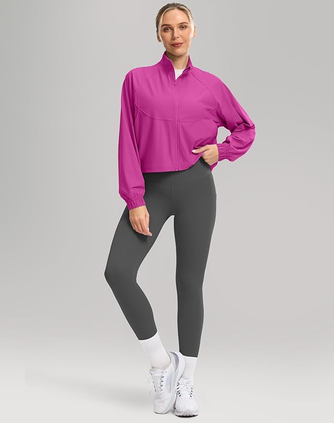 Soothfeel Women's Athletic workout Jacket Lightweight UPF 50+ Long Sleeve Sun Protection Shirts Zip Up Cropped Hiking Tops