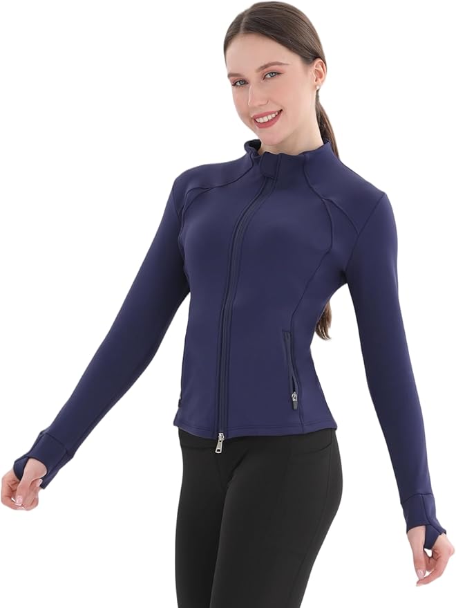 Women's Thermal Yoga Jacket - Thick Warm Full Zip Long Sleeve for Running Gym, Fleece Lined for Cold Weather Winter