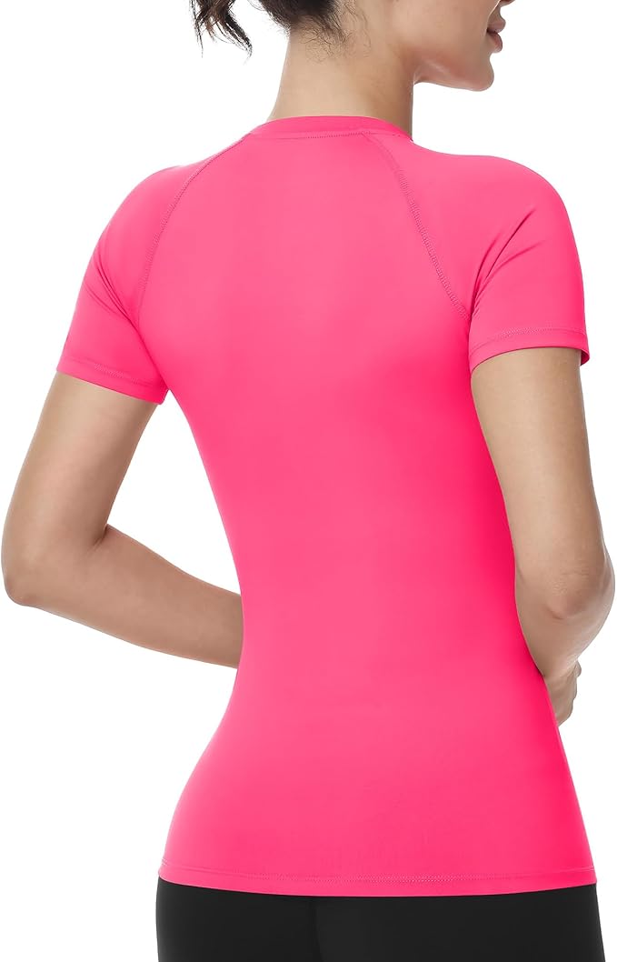 Runhit Compression Shirt Women Short Sleeve Workout Tops Athletic Gym Moisture Wicking T-Shirt Running Yoga Base Layer