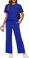 XIEERDUO Women's Side Slit Lounge Sets 2026 Fashion 2 Piece Travel Outfits Cozy Loungewear Wide Leg Tracksuits S-3XL