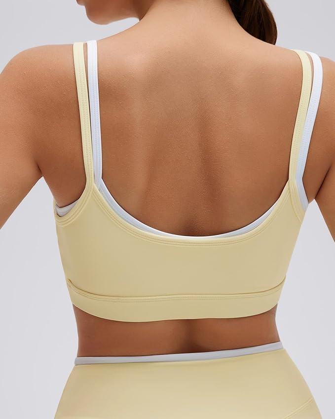 SUUKSESS Women 2 Pieces Workout Sets Padded Spaghetti Straps Camis High Waist Biker Shorts