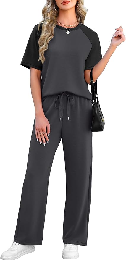 WIHOLL 2 Piece Sets for Women Resort Wear Travel Vacation Outfits Summer Short Sleeve Lounge Sets