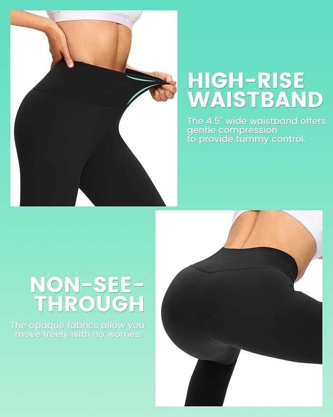 TNNZEET 3 Pack Leggings for Women - Black Tummy Control High Waisted Soft Yoga Pants for Workout Gym Running with Pockets