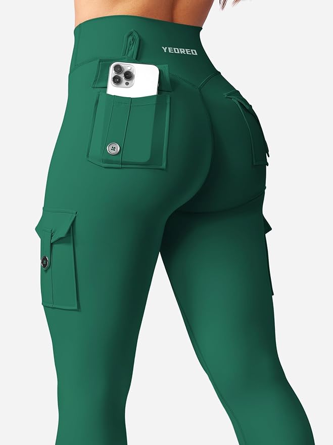 YEOREO CoreFlex Workout Cargo Leggings with Pockets for Women Hidden Scrunch Butt Lifting Leggings Gym Yoga Pants
