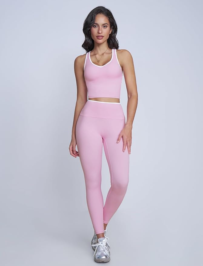 ABOCIW Womens Color Block Workout Sets Racerback Tank Top High Waist Leggings Gym Set Yoga Pilates Outfits