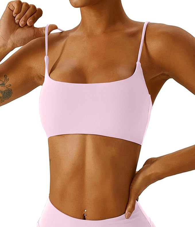 Comper Women's Sports Bra with Thin Straps Stretchy Wirefree Workout Bras Lightweight Workouts Bralette with Removable Pads
